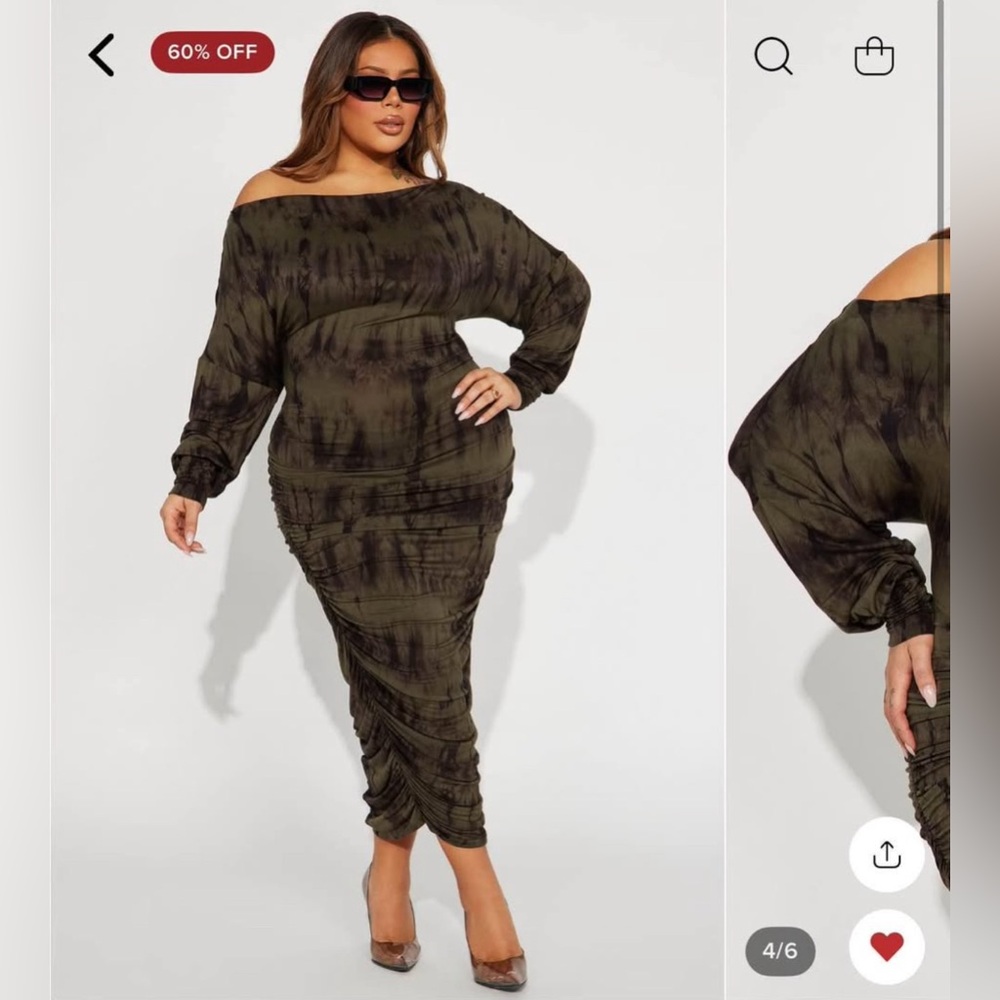 Fashion Nova Olive Green Off-Shoulder Dress